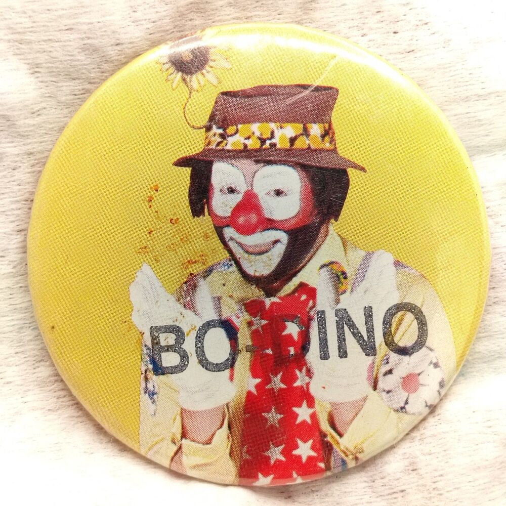Dean Weis Bo-Dino Pinback Button Pin Circus Clown Vintage